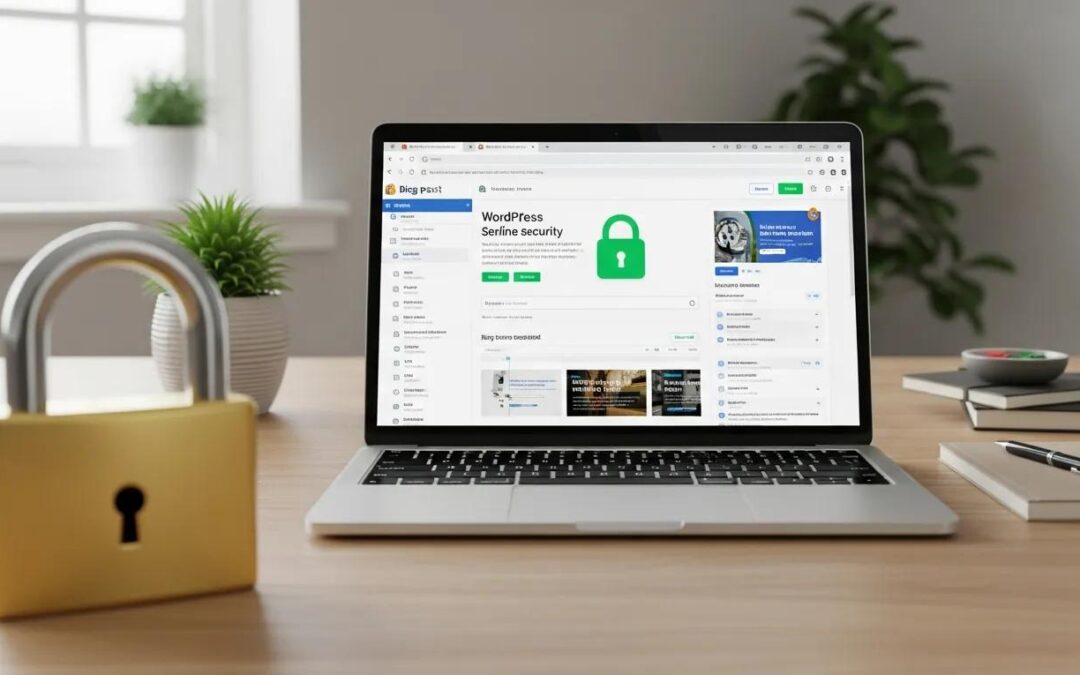 Secure WordPress website environment with a laptop and padlock symbol