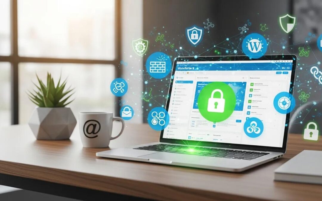 Secure WordPress website environment with digital security icons